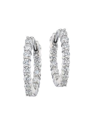 0.76 TCW Diamond & 18K White Gold Hoop Earrings/0.5" - White Gold - White Gold
