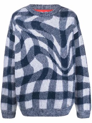 032c check knitted crew-neck jumper - Blue