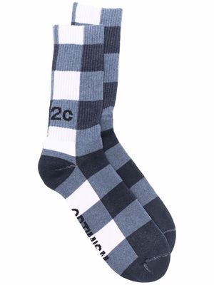 032c check-print ankle socks - Blue