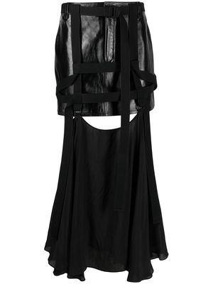 032c leather harness midi skirt - Black