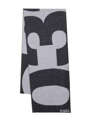 032c logo-knit wool-blend scarf - Black