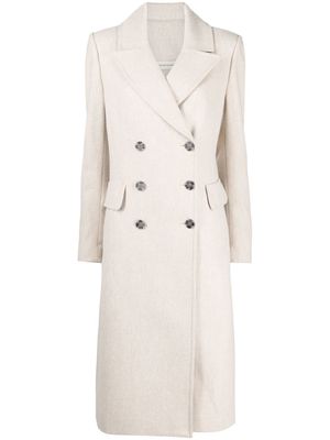 0711 double-breasted wool-cashmere coat - Neutrals