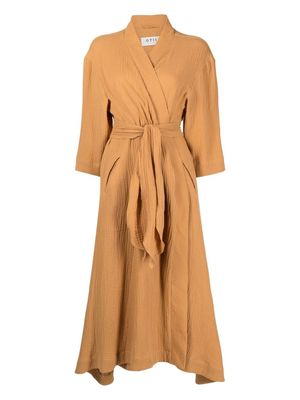 0711 long-sleeve wraparound gown - Brown