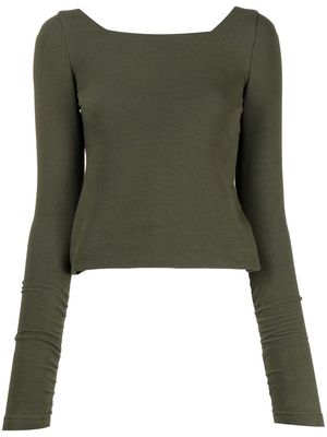 0711 ribbed-knit square-neck top - Green