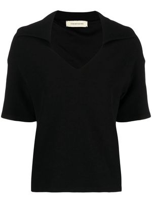 0711 spread-collar ribbed-knit top - Black