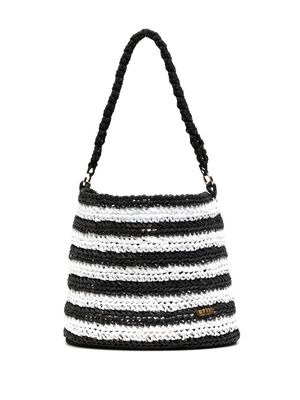 0711 striped interwoven-design beach bag - Black