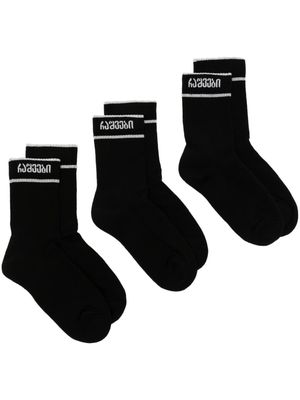 0711 three-pack slogan-print socks - Black