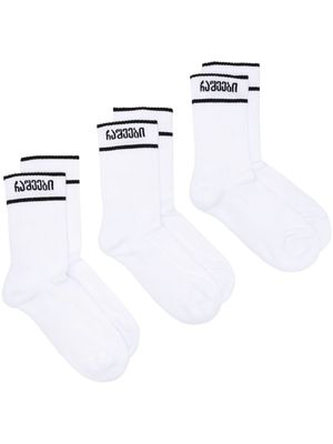 0711 three-pack slogan-print socks - White
