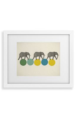 Deny Designs Traveling Elephants Framed Wall Art in White Frame 11X14