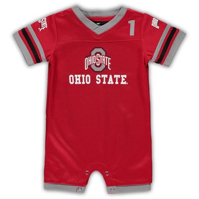 Newborn & Infant Colosseum Scarlet Ohio State Buckeyes Bumpo Football Logo Romper