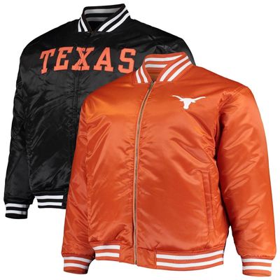 PROFILE Men's Texas Orange/Black Texas Longhorns Big & Tall Reversible Satin Full-Zip Jacket in Burnt Orange