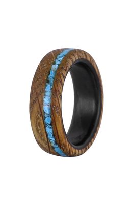 Element Ring Co. Whiskey Barrel Wood & Turquoise Ring in Dark Beige