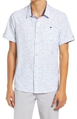 7 Diamonds Televised Mind Print Short Sleeve Stretch Button-Up Shirt in Grey