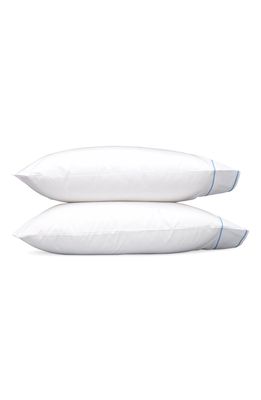 Matouk Ansonia 500 Thread Count Cotton Percale Pillowcases in White/Ocean