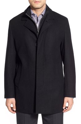 Cole Haan Wool Blend Topcoat with Inset Knit Bib in Black