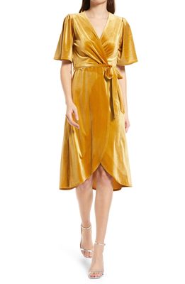 Fraiche by J Velvet Faux Wrap Dress in Gold