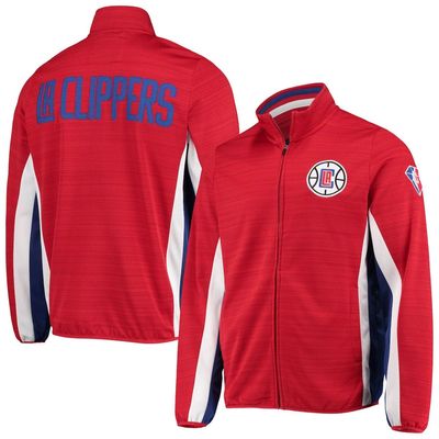 Men's G-III Sports by Carl Banks Red LA Clippers 75th Anniversary Power Forward Space-Dye Full-Zip Track Jacket
