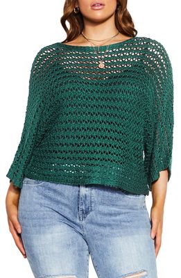 City Chic Cool Crochet Sweater in Sea Green