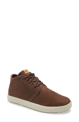 OluKai Nana Hele Genuine Shearling Lined Sneaker in Dark Wood Leather