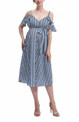 Kimi and Kai Hayley Cold Shoulder Maternity/Nursing Sundress in Blue