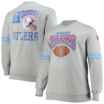 Men's Mitchell & Ness Heathered Gray Houston Oilers Big & Tall Gridiron Classics Allover Print Pullover Sweatshirt in Heather Gray