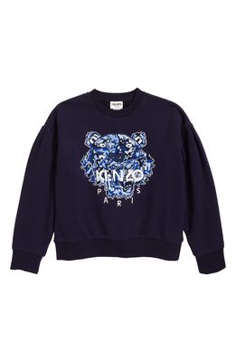 KENZO Kids' Embroidered Tiger Cotton Blend Sweatshirt in Electric Blue