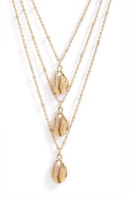 Knotty Triple Layered Shell Pendant Necklace in Gold