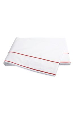 Matouk Ansonia 500 Thread Count Flat Sheet in White/Chinese Red