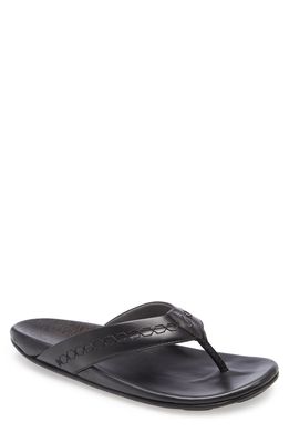 OluKai Honolii Flip Flop in Black Leather