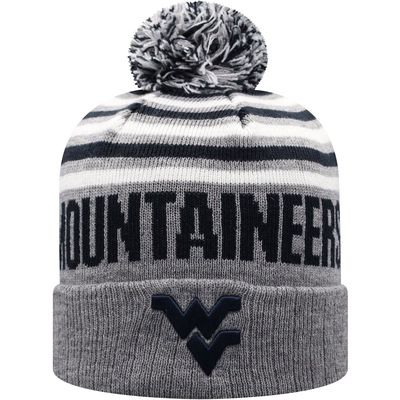 Men's Top of the World Heathered Gray/Navy West Virginia Mountaineers Ensuing Cuffed Knit Hat with Pom in Heather Gray