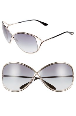 Tom Ford Miranda 68mm Open Temple Oversize Metal Sunglasses in Shiny Rose Gold/Grad Smoke