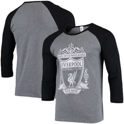 Fifth Sun Men's Heathered Gray/Black Liverpool Shield Raglan Long Sleeve T-Shirt in Heather Gray