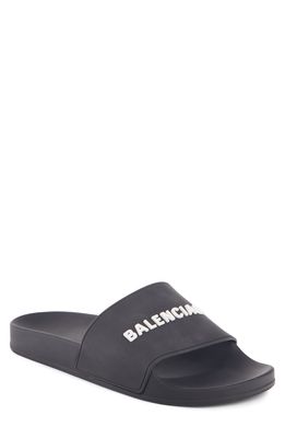 Balenciaga Logo Slide Sandal in Black/White/White
