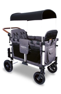 WonderFold W4 Luxe 4-Passenger Multifunctional Stroller Wagon in Charcoal Gray With White Frame