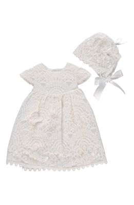 Carriage Boutique Lace Christening Gown & Bonnet Set in Off White