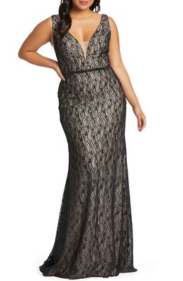 Mac Duggal Lace Trumpet Gown in Black Nude