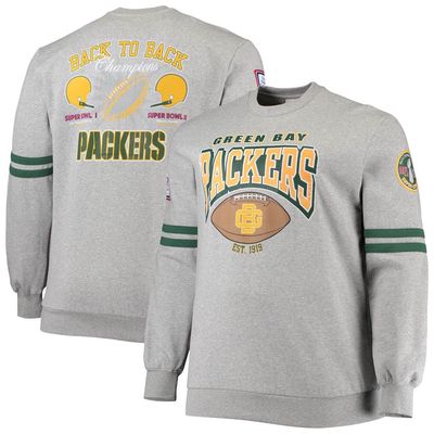 Men's Mitchell & Ness Heathered Gray Green Bay Packers Big & Tall Allover Print Pullover Sweatshirt in Heather Gray