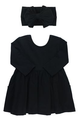 RuffleButts Twirl Dress & Head Wrap Set in Black