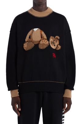 Palm Angels Bear Intarsia Wool Sweater in Black Brown