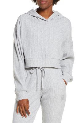 Alo Muse Ribbed Crop Hoodie in Athletic Heather Grey