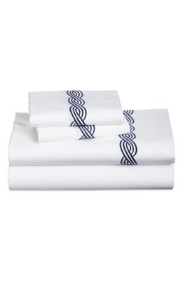 Matouk Triple Chain 350 Thread Count Sheet Set in White/Navy
