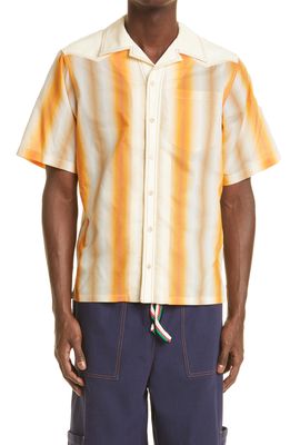 Wales Bonner Sunrise Gradient Stripe Short Sleeve Button-Up Bowling Shirt in Orange Multi