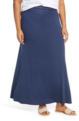 Loveappella Roll Top Maxi Skirt in Navy/Ivory