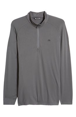 TravisMathew Men's Networking Quarter Zip Fleece Pullover in Grey Pinstripe