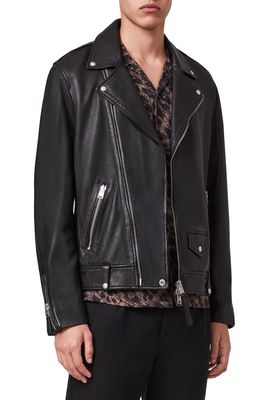 AllSaints Milo Leather Biker Jacket in Black
