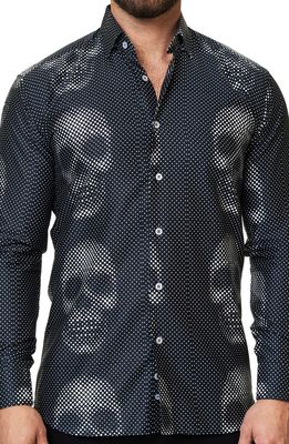 Maceoo Luxor Funky Skull Dot Print Button-Up Shirt in Black