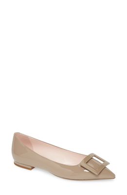 Roger Vivier Gommettine Buckle Pointed Toe Flat in Cement Grey