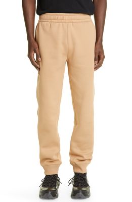 Burberry Check Panel Cotton Blend Joggers in Camel