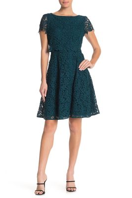 Shani Popover Lace Fit & Flare Dress in Azure Blue