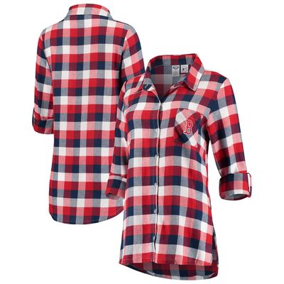 Women's Concepts Sport Navy/Red Boston Red Sox Breakout Flannel Long Sleeve Nightshirt